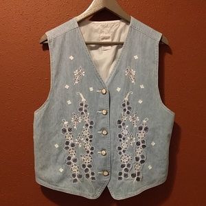 90's Floral Embellished Jean Vest